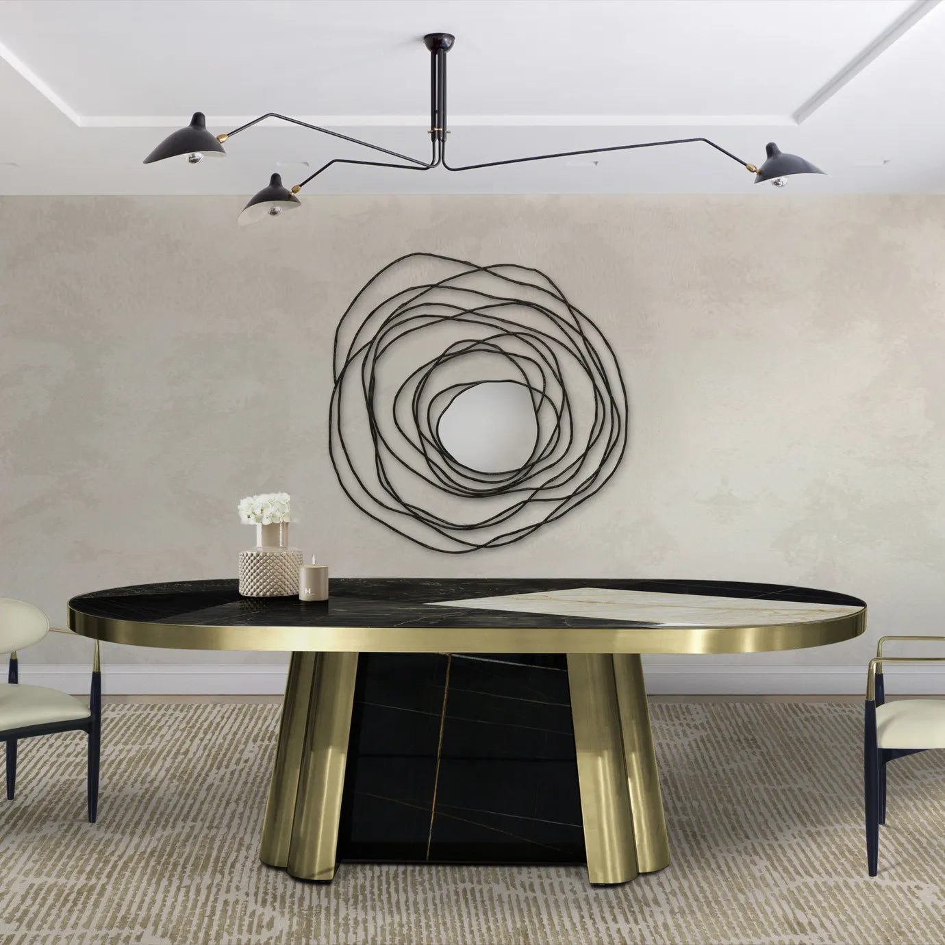 Decodiva Golden & Spider Marble Dining Table