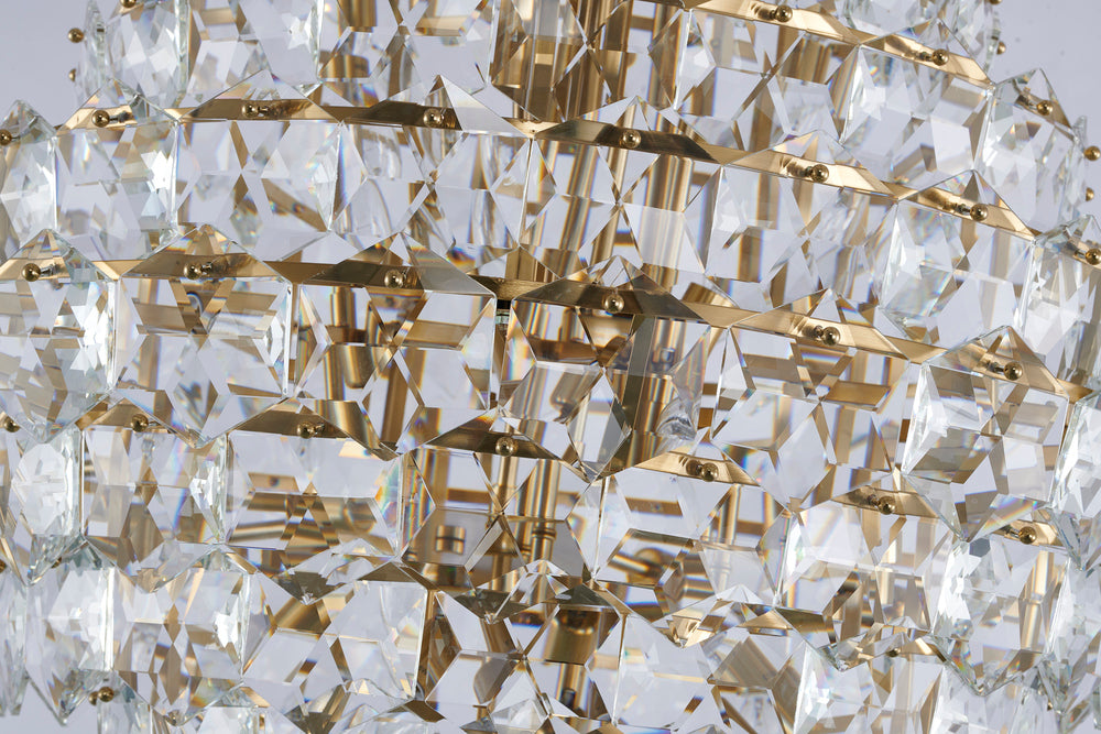 Brass Frame Chandelier With Clear Hanging Crystals