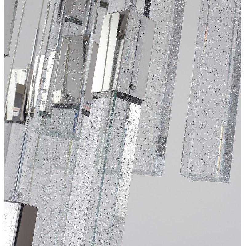 Chrome/Black Flushed Frame Chandelier with Hanging Clear Block Bubble Crystals