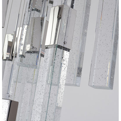 Chrome/Black Flushed Frame Chandelier with Hanging Clear Block Bubble Crystals