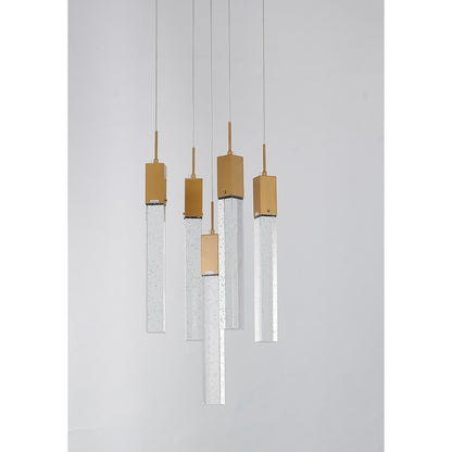 Flushed Chrome Frame Chandelier with Hanging Clear Block Crystal Pendants