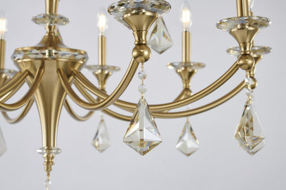 Two-Tier Satin Brass Frame with Champagne Hanging Crystals Accents