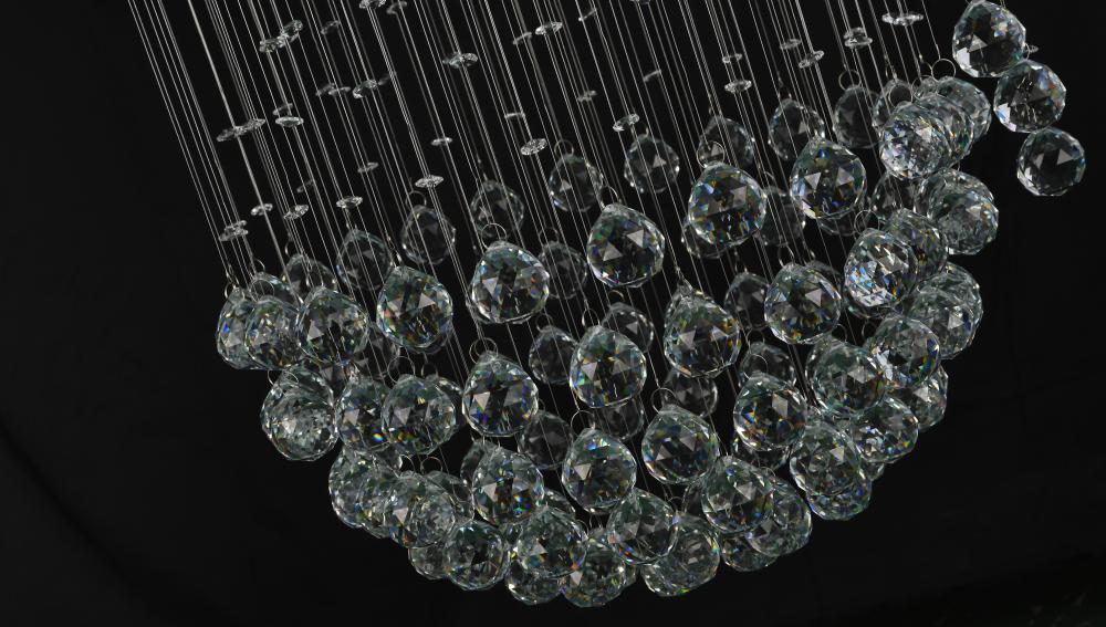 Chrome Flushed Chandelier with Clear Hanging Crystals and Beads