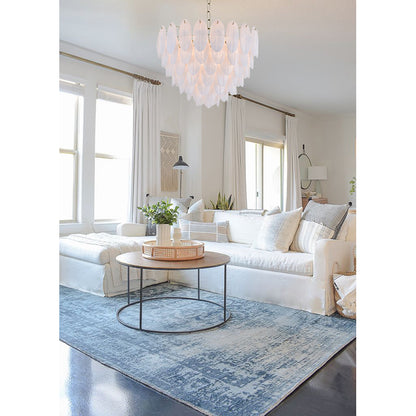 Seven Tier Brass Chandelier With Frosted Hanging Petal Glass