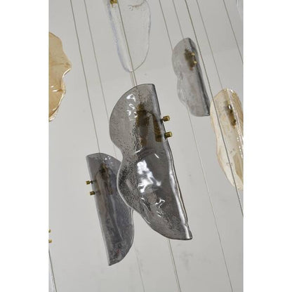 Brass Metal Frame Chandelier with Clear, Smoke, and Amber Glass Pendants