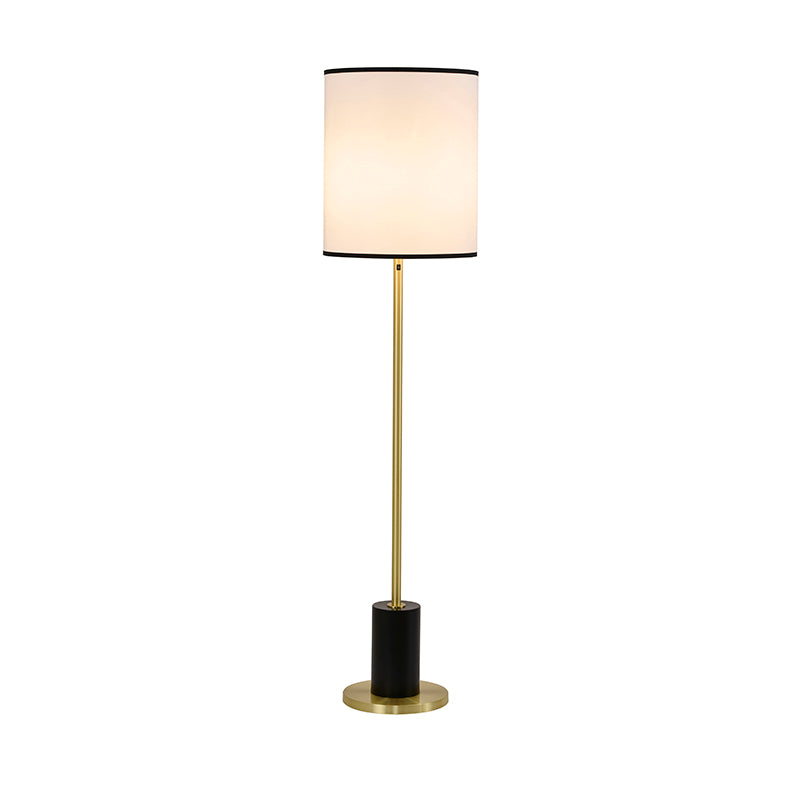 Black & Satin Brass Floor Lamp With A White Linen Shade
