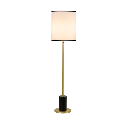 Black & Satin Brass Floor Lamp With A White Linen Shade