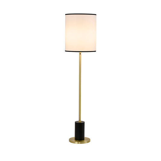 Black & Satin Brass Floor Lamp With A White Linen Shade