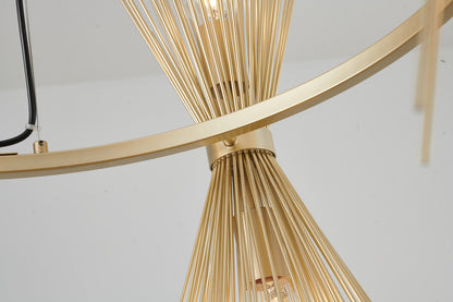 Round Gold Iron Frame Chandelier with Spiked Cone Shades
