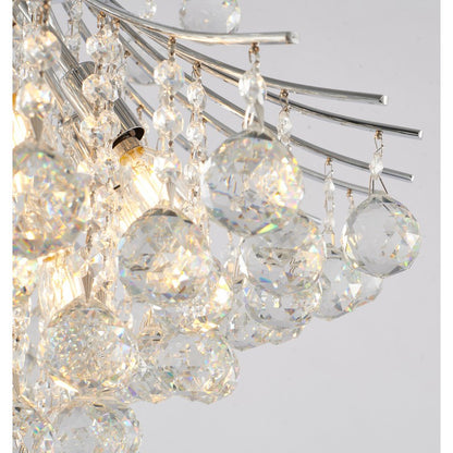 Chrome Frame Waterfall Chandelier with Clear Hanging Crystals
