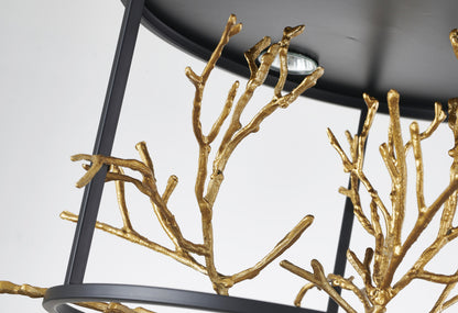Matte Black Pendant Light with Gold Branch Accent