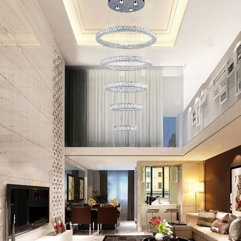 Triple Crystal Ring LED Chandelier