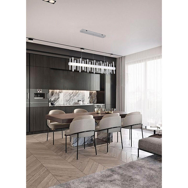 Chrome Linear LED Chandelier With Clear Crystals