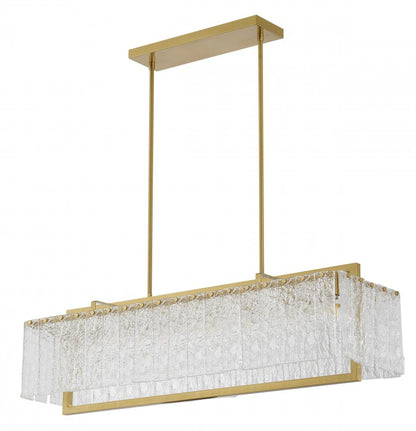 Rectangular Chandelier with Hanging Clear Rippled Glass
