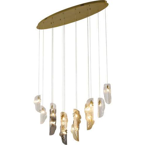 Brass Metal Frame Chandelier with Clear, Smoke, and Amber Glass Pendants