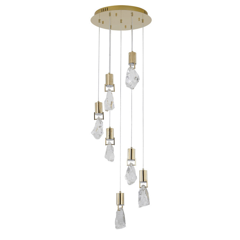 Brushed Gold Chandelier With Crystal Pendants