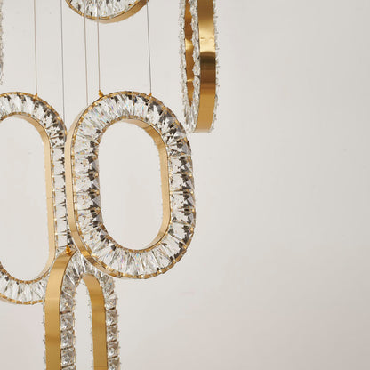 LED Chandelier With Oval Clear Crystal Hanging Pendants