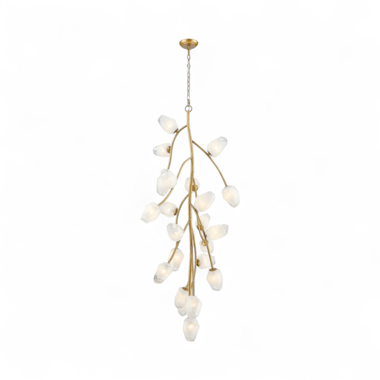 Gold Branch Chandelier with White Glass Shades