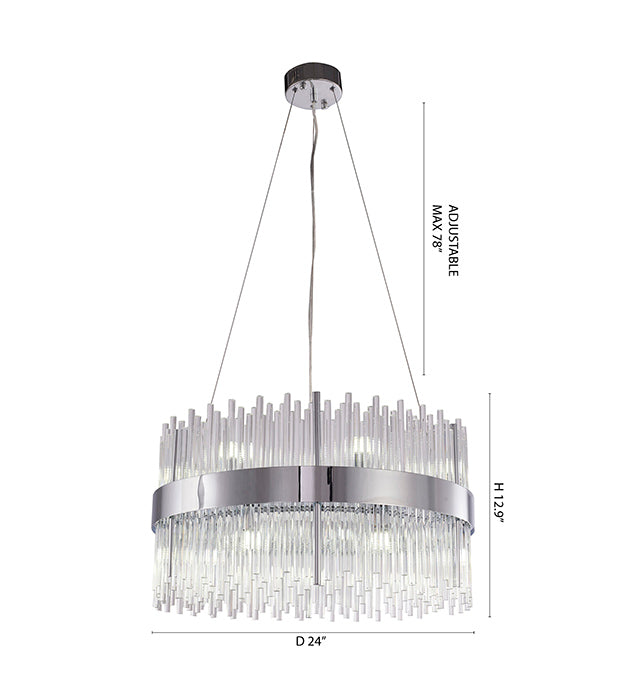 Chrome Halo Frame Chandelier with Clear Glass Rods