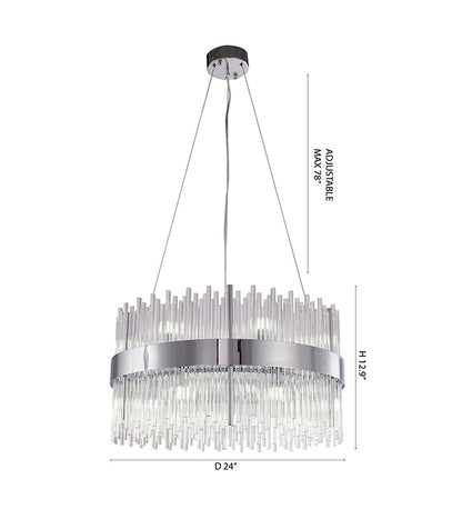Chrome Halo Frame Chandelier with Clear Glass Rods