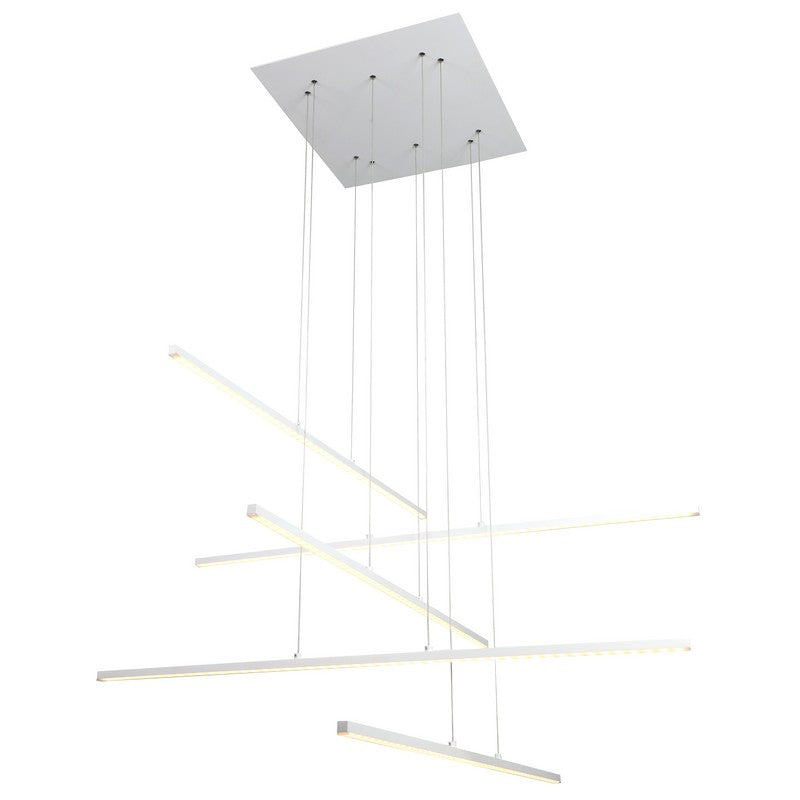 Matte White Frame LED Chandelier with Hanging Stick Pendants