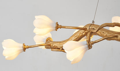 Gold Branch Chandelier WITH White Ceramic Flower Shades