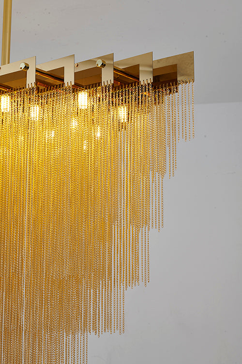 Gold Prism Chandelier With Hanging Aluminium Chains