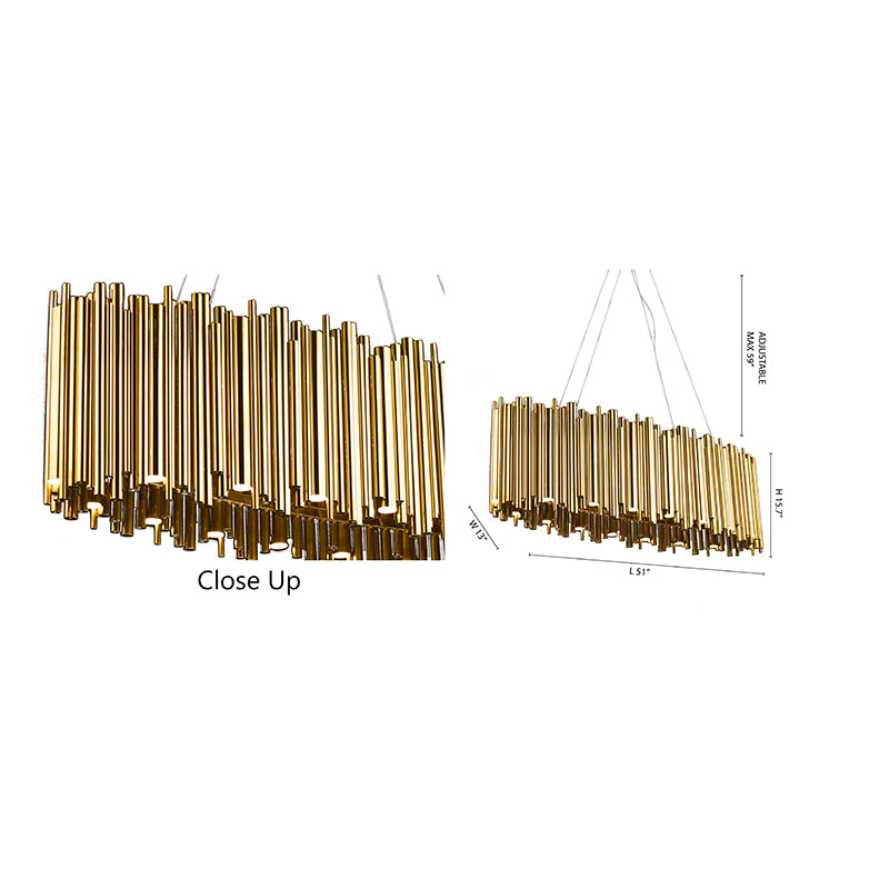 Gold Oval LED Chandelier – 51" Modern Linear Stainless Steel Pendant