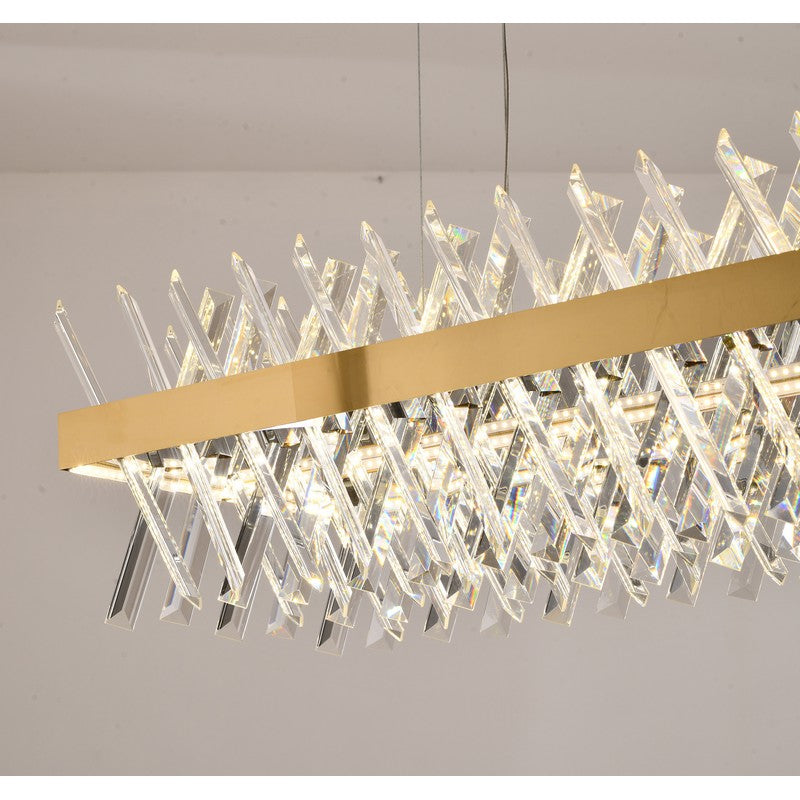 Dimmable Gold Metal LED Chandelier, Rectangular Design