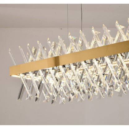 Dimmable Gold Metal LED Chandelier, Rectangular Design