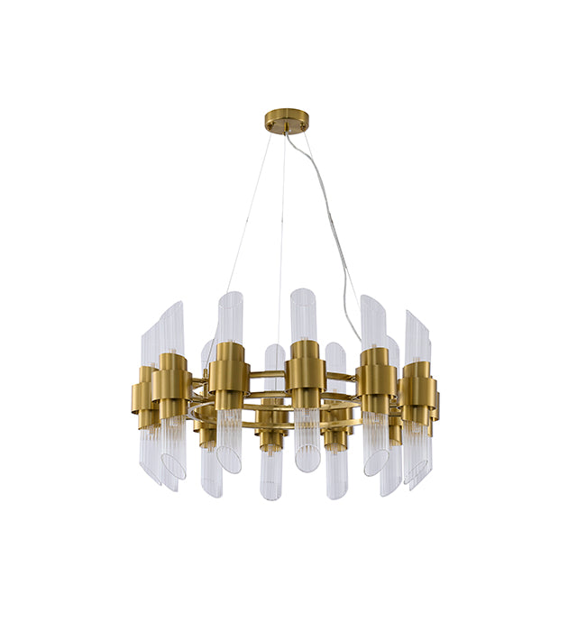 Satin Brass Iron Chandelier With Clear Glass Shades