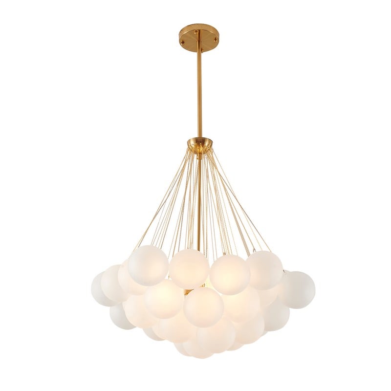 Gold Plated Frame Chandelier featuring White Frosted Glass Hanging Shades