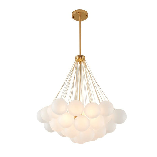 Gold Plated Frame Chandelier featuring White Frosted Glass Hanging Shades