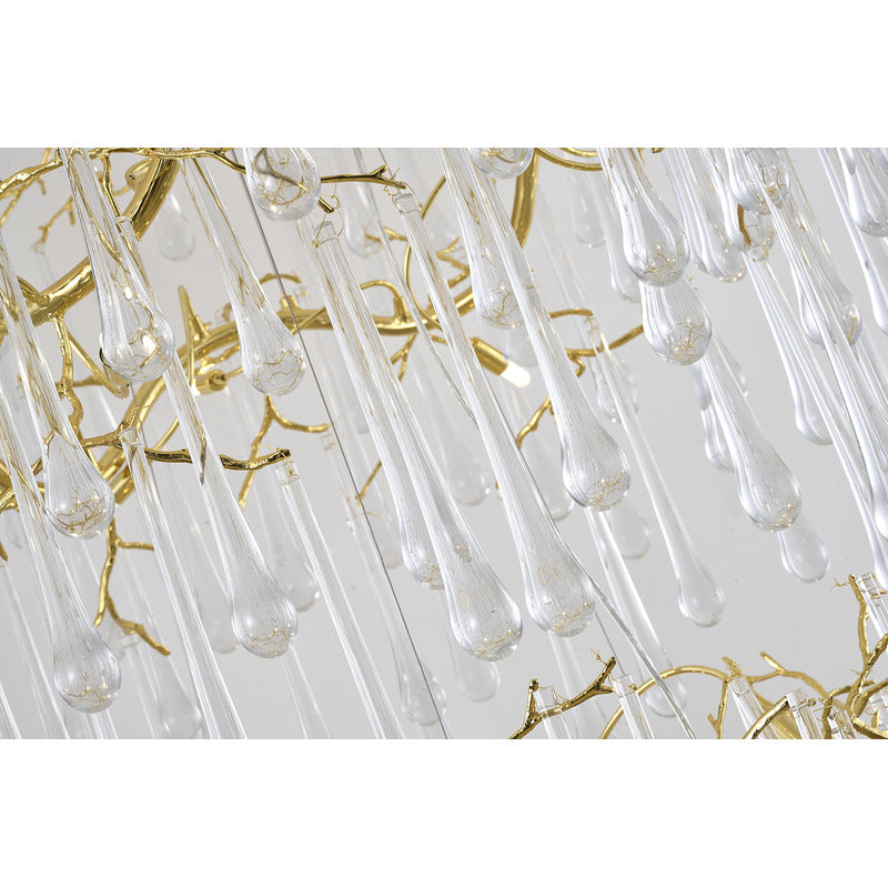 Three Tier Gold Solid Brass Chandelier With Clear Glass Hanging Drops