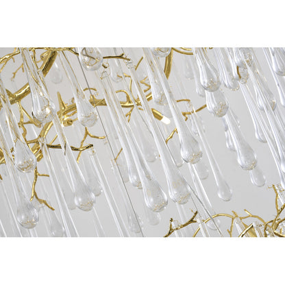 Three Tier Gold Solid Brass Chandelier With Clear Glass Hanging Drops