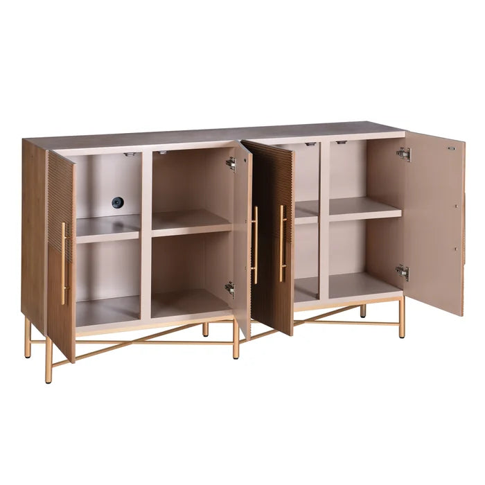 Dark Natural Wooden 4 Door Cabinet