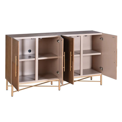 Dark Natural Wooden 4 Door Cabinet