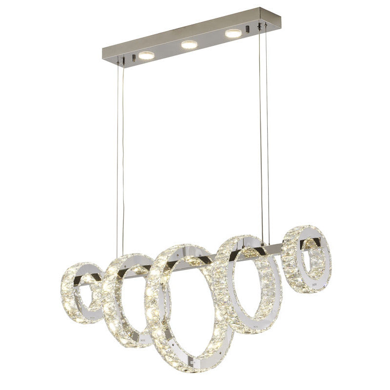 Five-Ring Chrome Crystal LED Chandelier