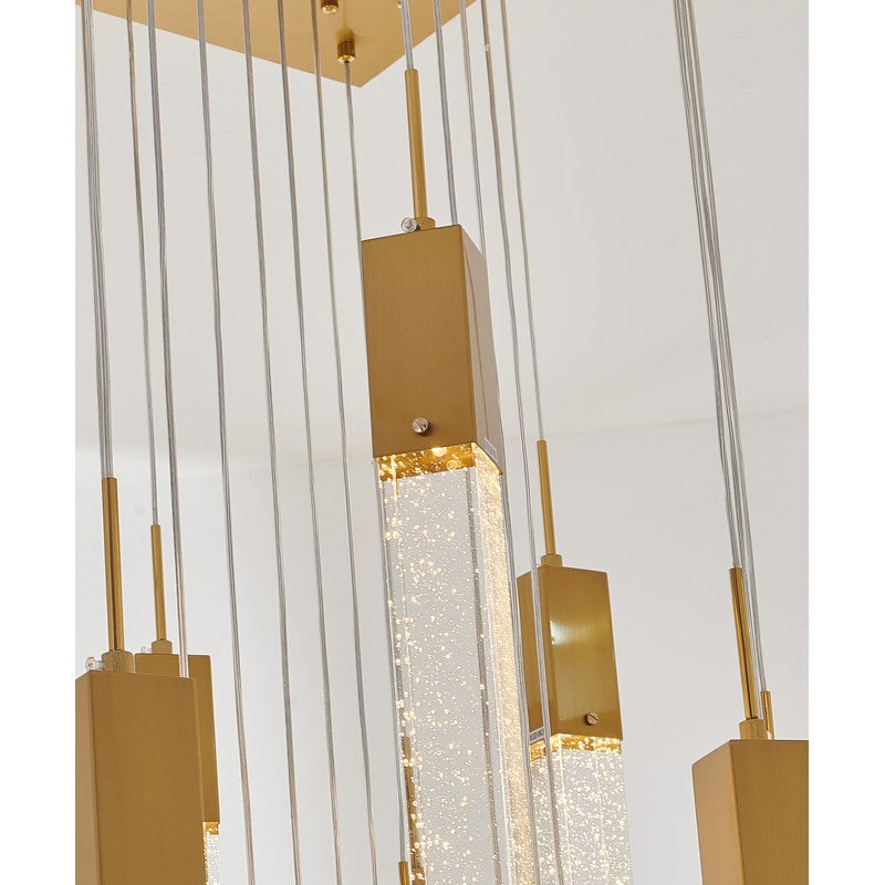 Flushed Matte Black Frame Chandelier with Hanging Clear Bubble Block Crystals