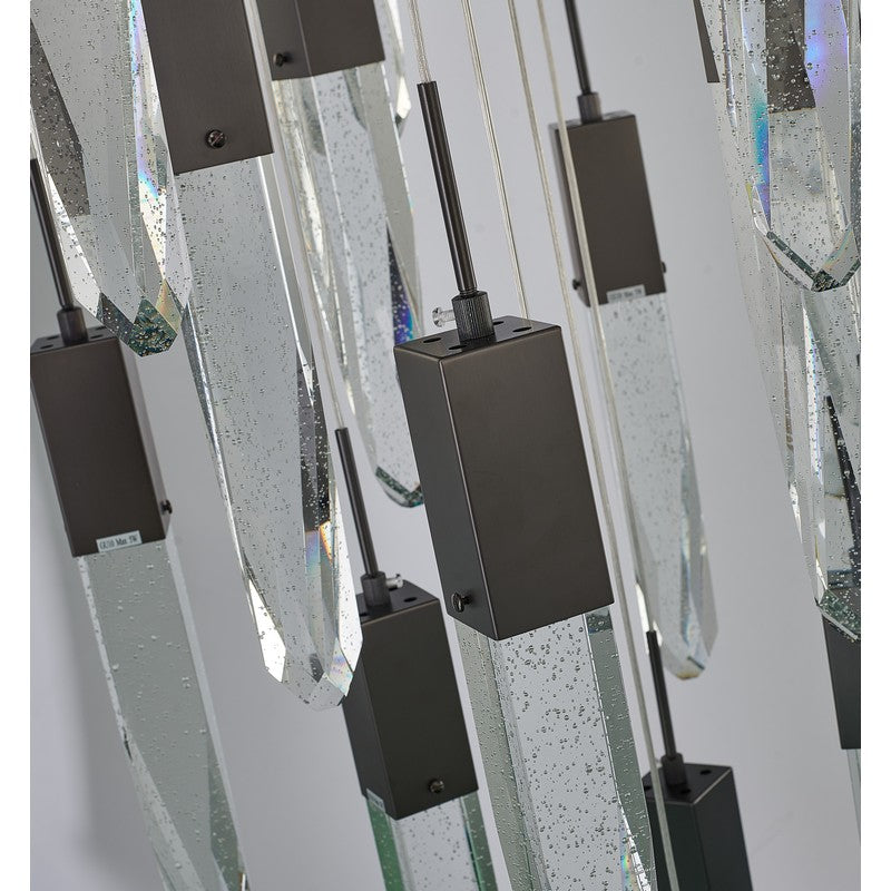 Flushed Chrome Frame Chandelier with Clear Bubble Hanging Crystal Pendants