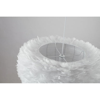 Gray/White Goose Feather Ball Ceiling Fixture With A White Iron Frame