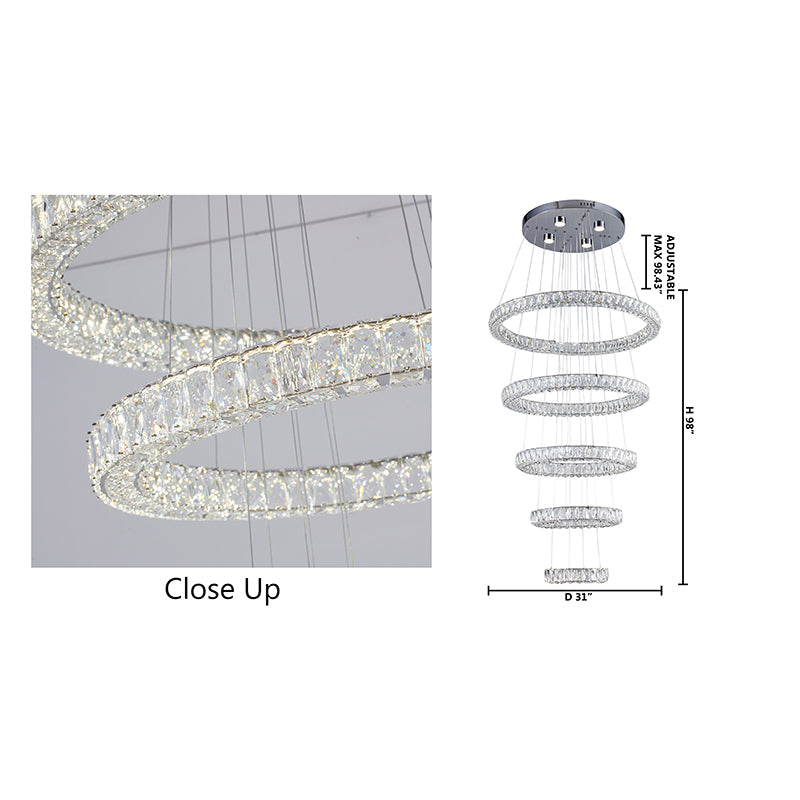 Triple Crystal Ring LED Chandelier
