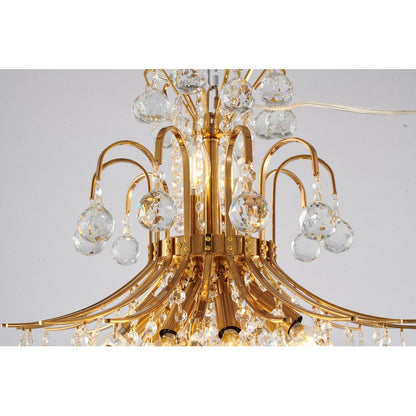 Satin Brass/Chrome Frame Chandelier with Clear Hanging Crystals