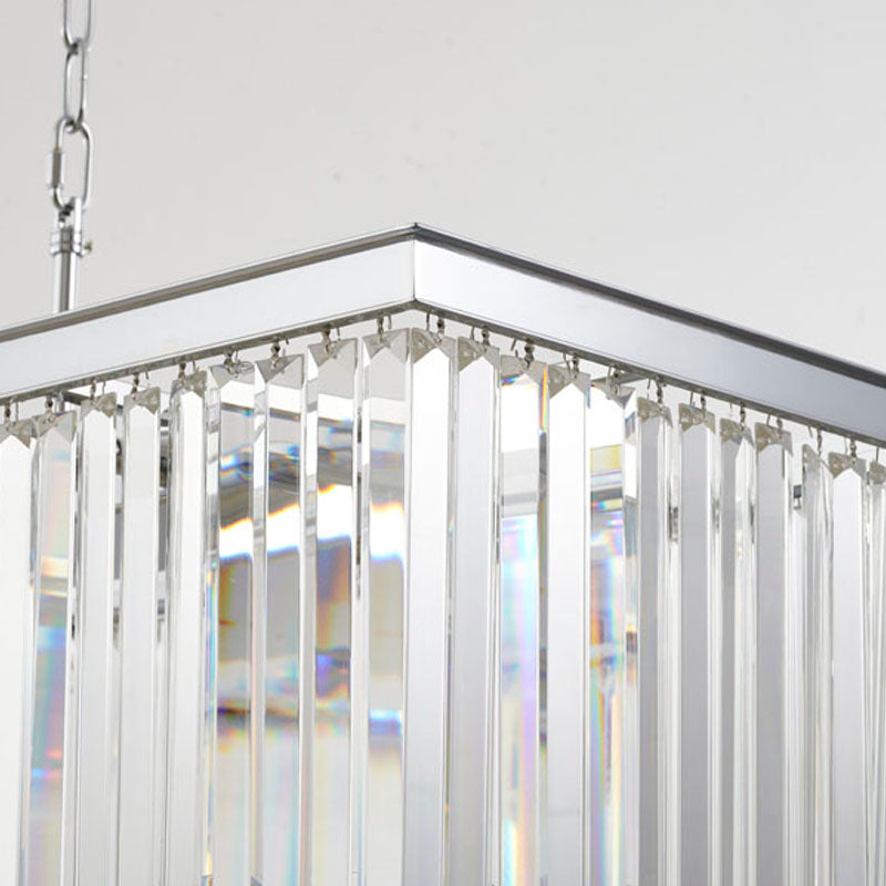 Two Tier Chrome Chandelier With Clear Hanging Crystals