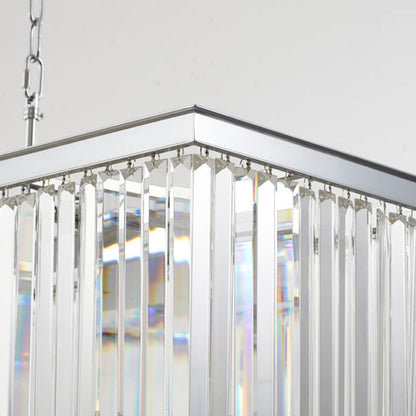 Two Tier Chrome Chandelier With Clear Hanging Crystals