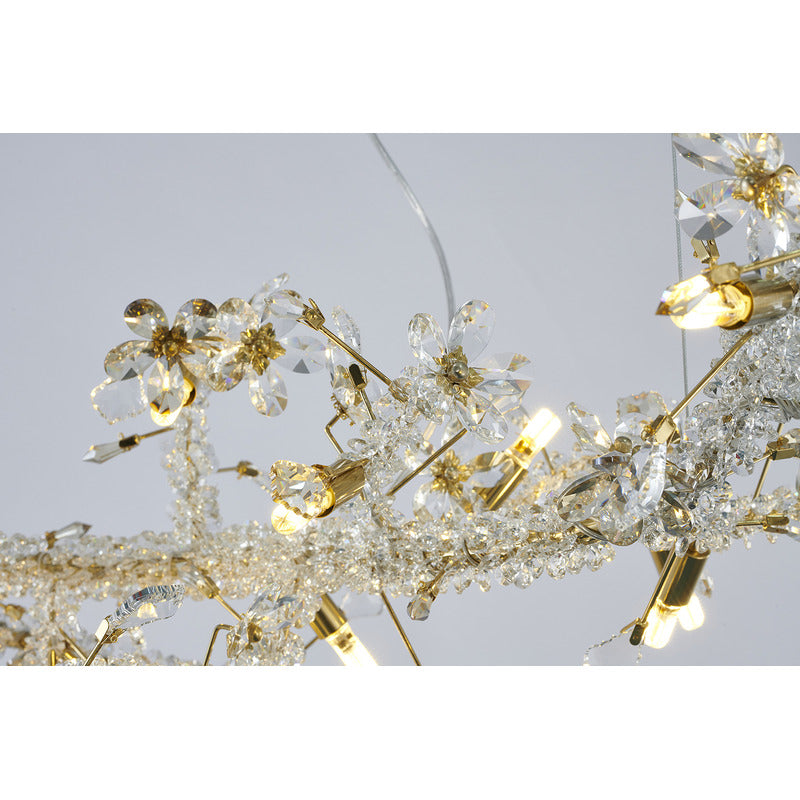 Gold Clear And Champagne Crystal Branch Chandelier With Flower Accents