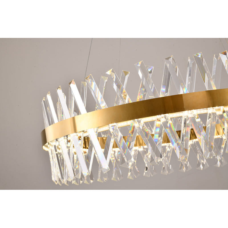 Round Gold Frame Chandelier With Clear Crystals