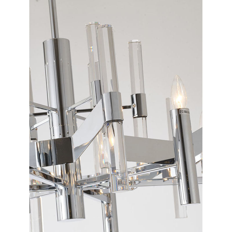 Two Tier Chrome Chandelier With Clear Crystal Rods