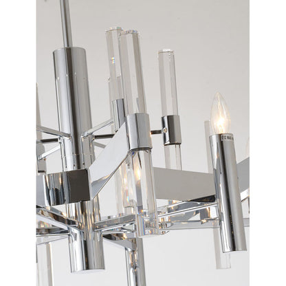 Two Tier Chrome Chandelier With Clear Crystal Rods