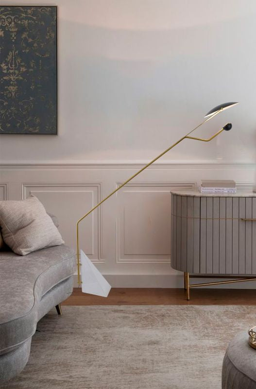 Black Aluminum LED Floor Lamp With A White Marble Base
